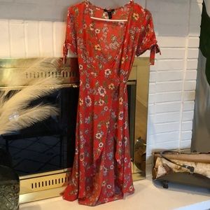 Floral red wrap dress